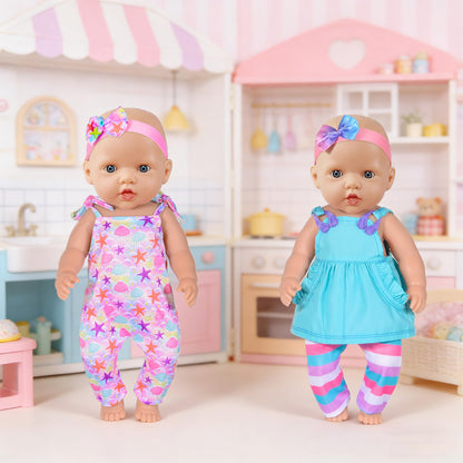 5-Pack Baby Doll Clothes for 15-18 Inch Dolls, Cute Fashion Doll Clothing Set with Matching Headbands, Fits 15" 16" 17" Reborn Baby Dolls, 18" Dolls, Baby Dolls, Gift for Girls (Doll Not Included)