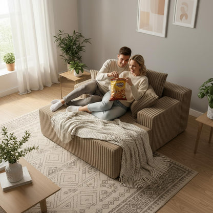 Sytopia Chaise Lounge with Armrests, Oversized Sofa Bed with 3 Pillows, Cozy Couch, Sleeper Reading Chair for Living Room Bedroom, Floor Sofa Corduroy, Furniture Sala, Cashmere Beige