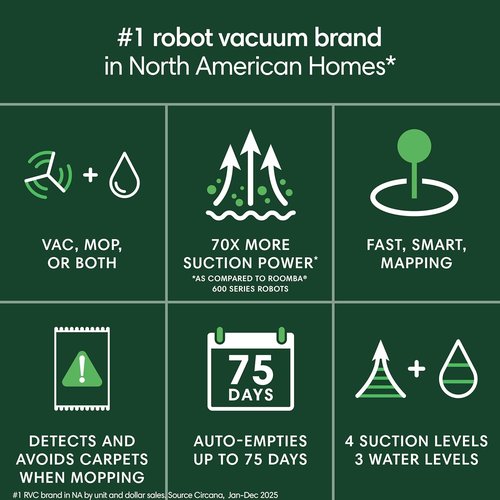 iRobot Roomba 104 2-in-1 Vacuum & Mop Robot - Self-Emptying, Powerful Suction, Pet Hair Friendly, Smart Navigation