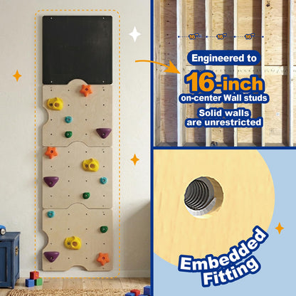 kidi house Rock Climbing Wall for Kids with 15 Rock Climbing Holds – Wooden Kids Indoor Climbing Wall with Drawing Blackboard, Pre-Drilled Nuts, Home Gym Kids Playroom Montessori Rock Wall Panel