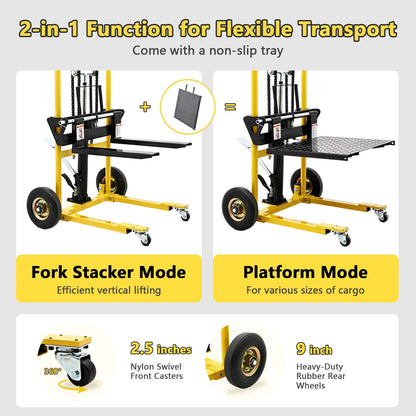 Hydraulic Lift Table Cart, 480 Lbs Capacity 35" Max Lift Heavy-Duty Hydraulic Material Lift, Portable Steel Platform Lift Cart w/ 9" Swivel Casters, Hydraulic Pallet Jack Table for Material Handling