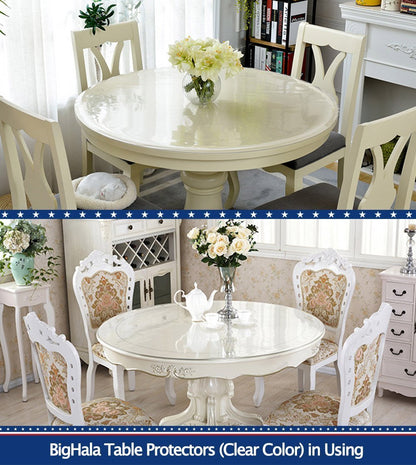 Round Dining Room Table Protector Tablecloth Cover Clear Plastic Cloths Waterproof Wipeable Heat Resistant Vinyl PVC DeskTop Pad for Coffee Office Conference Meeting Tables Desk Furniture Mat 52 " Dia
