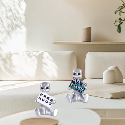 Xuanpax Adorable Tiny Desk Robot Have The Day You Deserve Resin Art Toy & Free hugs Desktop Ornament for Anxiety