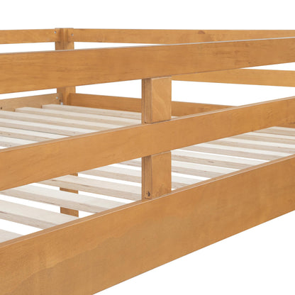 Merax Modern Queen Over Queen Size Wood Bunk Bed with Ladder, No Box Spring Required, Space-Saving, Wood Color