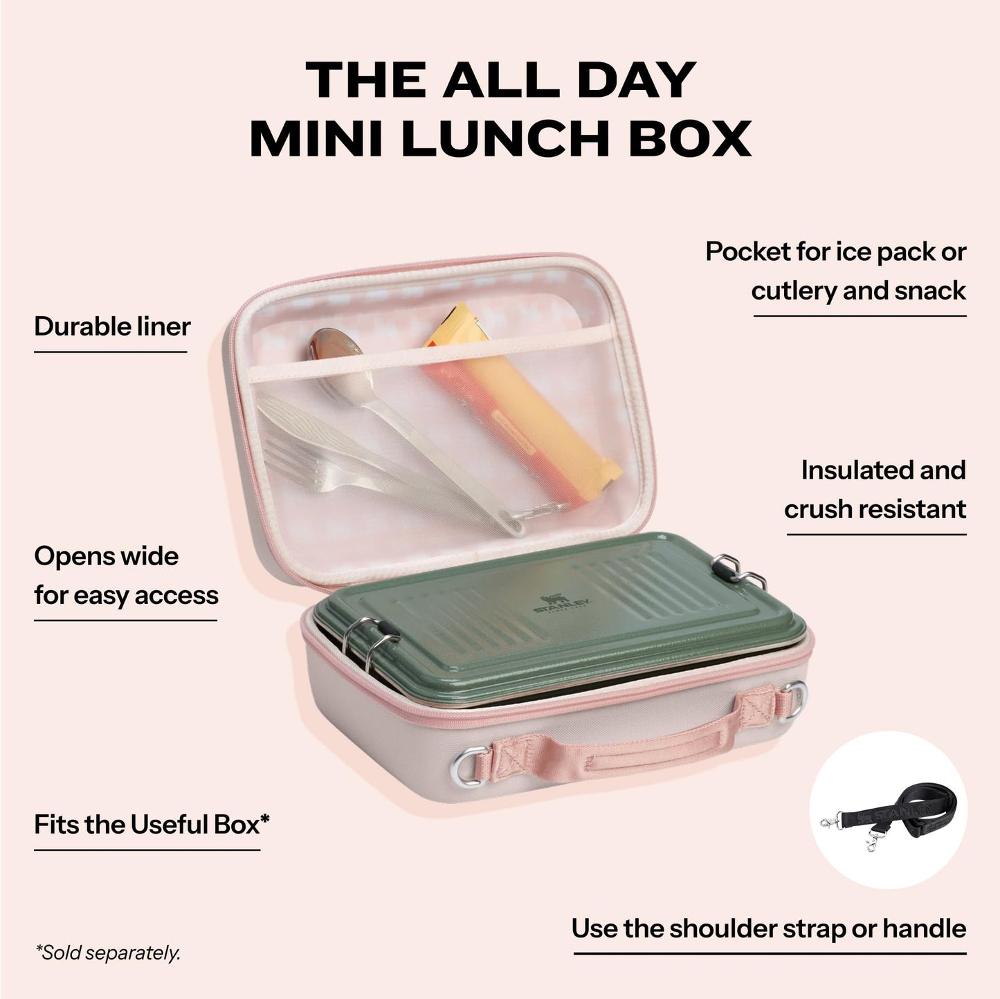 STANLEY All Day Mini Lunch Box | 4.2-quart | EVA Insulated Lunch Bag | Crush Resistant | Adjustable Strap | BPA-Free | Rose Quartz