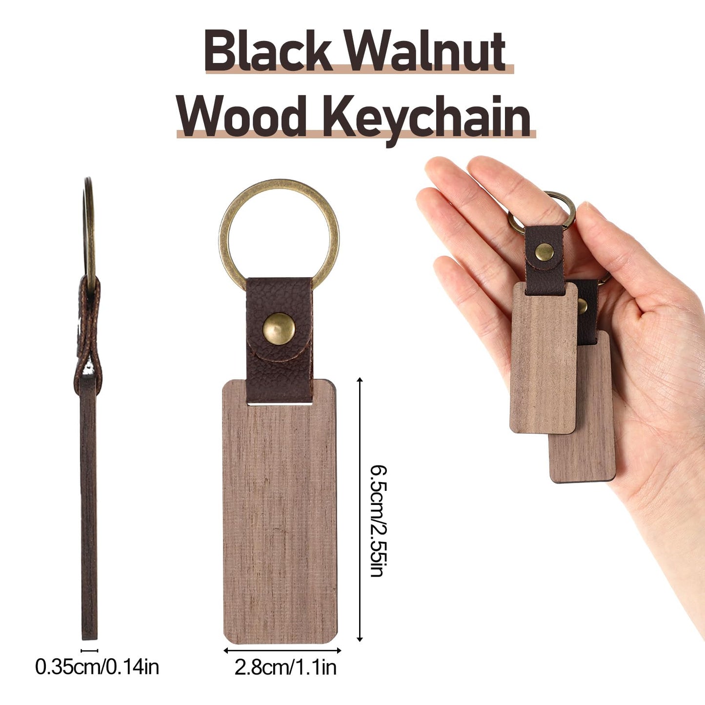 cobee 25 Pcs Leather Wood Keychain Blanks, Unfinished Wooden Keychain Blank with PU Leather Strap Laser Engraving DIY Craft Keychain Tag Gift for Him Her Employee Coworker Birthday Party New Year