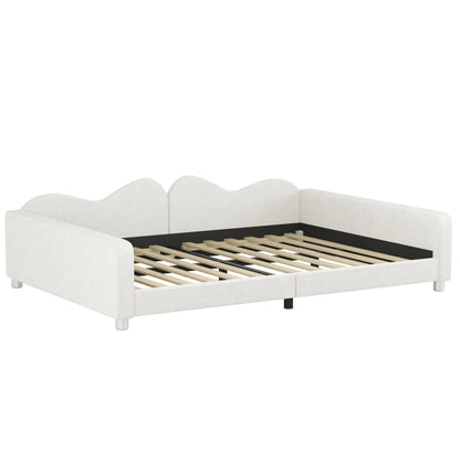 Merax Full Size Upholstered Daybed, Sherpa Fabric Sofabed with Cloud-Shaped Backrest, No Box-Spring Needed, White