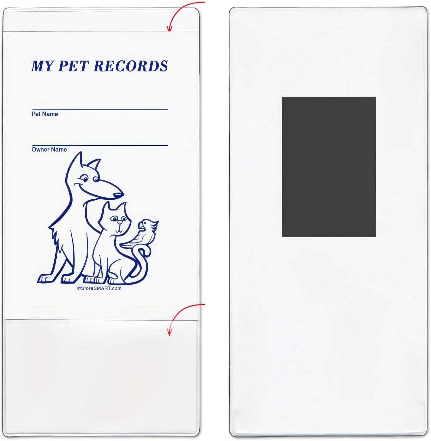 StoreSMART - Pet Records Pocket - Magnetic Back - 100-Pack - for Refrigerator, Locker, Filing cabinets - PETSM-100