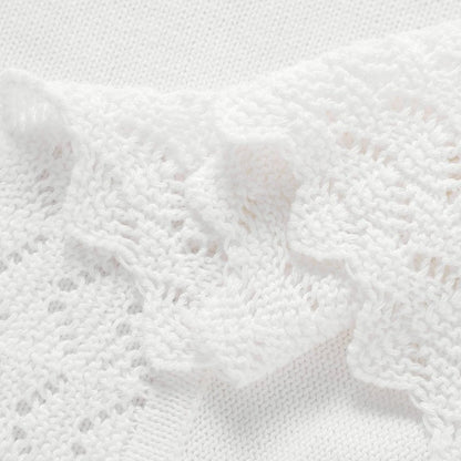 Hadetoto Baby Blanket Soft Cozy Cotton Cable Knit Crochet Receiving Crib Nursery Swaddling Blankets for Newborn Boys Girls (Baby White)