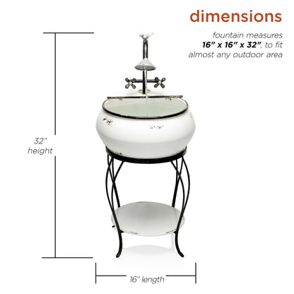 Alpine Corporation YHL170 32” Indoor/Outdoor Antique Metal Sink Water Fountain with Stand – Charming Waterfall Feature for Garden, Patio & Home Decor, White