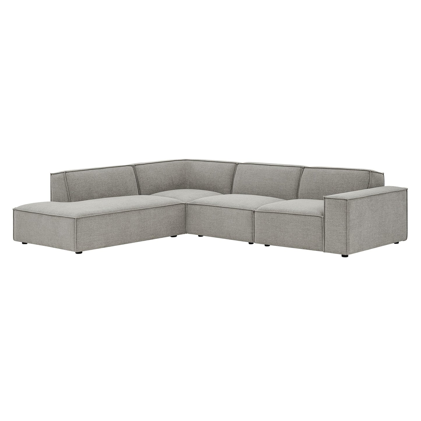 Modway Restore Performance Fabric Upholstered 4-Piece Modular L-Shaped Sofa in Pewter – Sectional Couch with Right-Facing Armchair, Armless Chair, Corner Chair, and Left-Facing Chaise