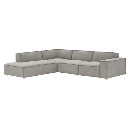 Modway Restore Performance Fabric Upholstered 4-Piece Modular L-Shaped Sofa in Pewter – Sectional Couch with Right-Facing Armchair, Armless Chair, Corner Chair, and Left-Facing Chaise
