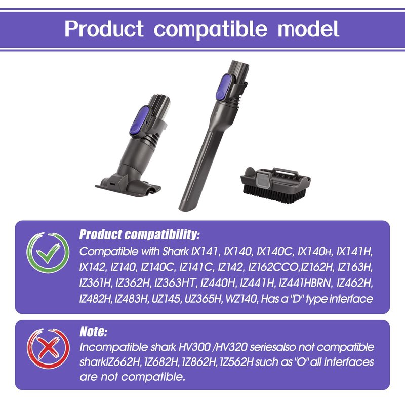 Vacuum Crevice Tool Brush Replacement Parts Compatible with Shark Pet Cordless Stick IX141 IZ162H IZ163H IZ362H IZ562H IZ140 IZ142 UZ145 Removable two-in-one Tool Brush Attachments for D-Shaped Vacuum