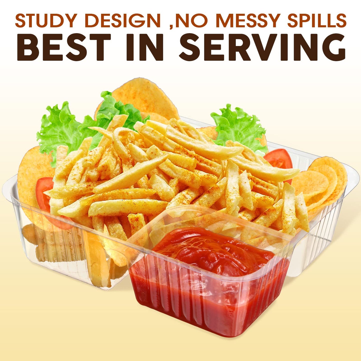 Vesici 500 Pcs 12oz Nacho Trays Disposable 2 Compartment Food Snack Tray Concession Stand Supplies Movie Night Clear Plastic Cheese Dip and Chip Holder for Candy School