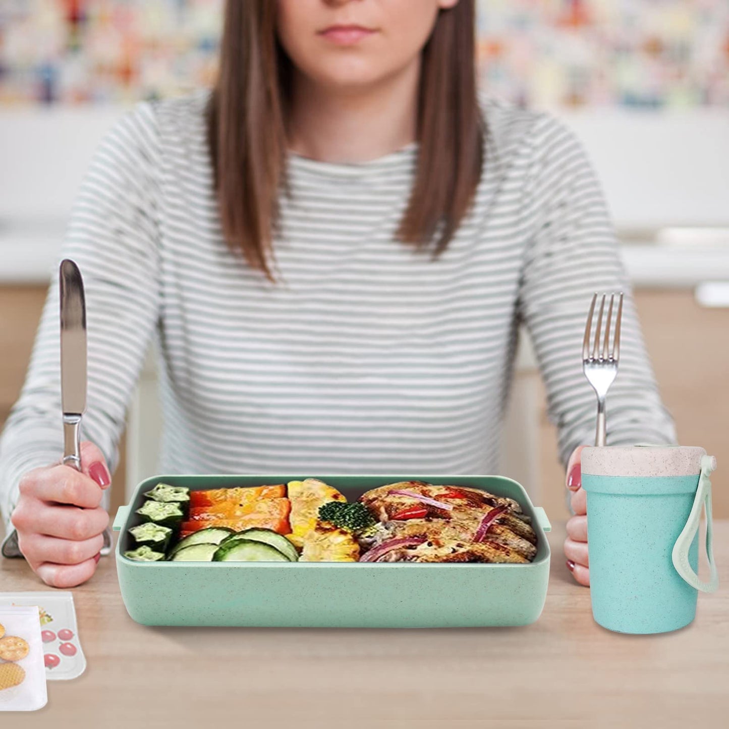 DearHomie Bento Box Upgrade Japanese Lunch Box Kit,3 Layer Stackable Leakproof Lunch Box Containers with Accessories,Wheat Straw Bento Lunch Box for Kids and Adults