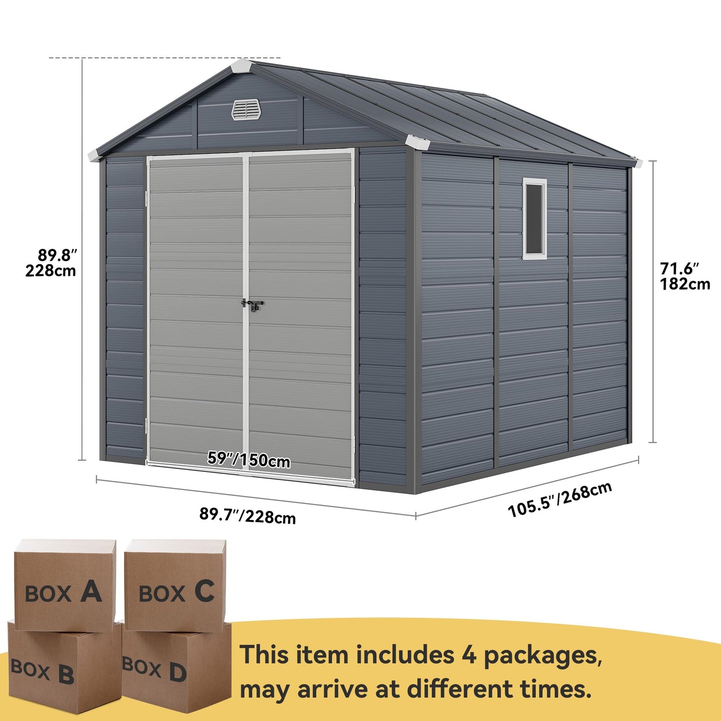 DWVO 8x9FT Outdoor Storage Shed w/o Floor, All-Weather Plastic Shed with Window, Vents & Lockable Doors, Plastic Tool Shed for Backyard, Patio, Lawn, Gray