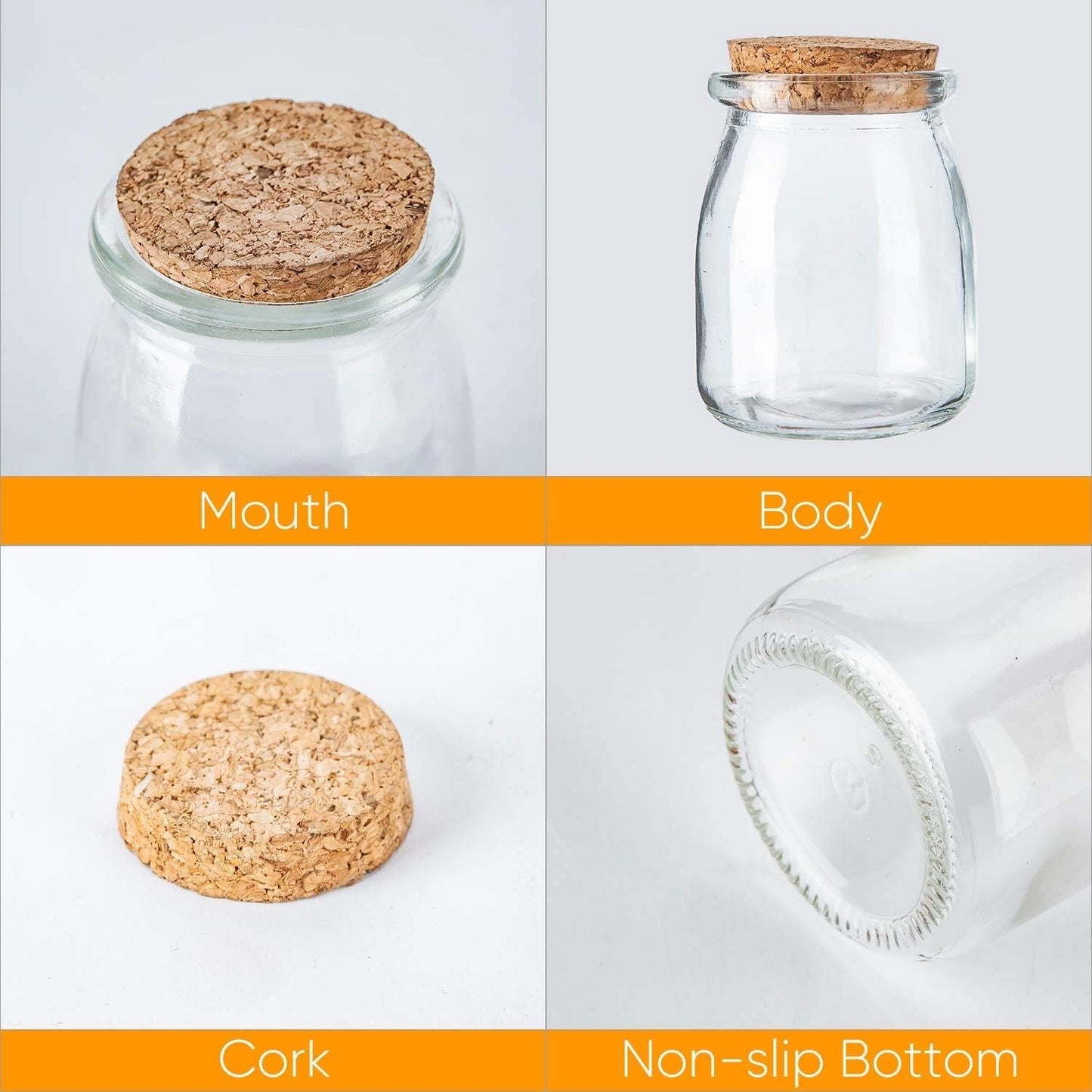Brajttt 40 Pack, 7 oz Glass Mini Yogurt Jars Favor Jars With Cork Lids, Pudding Containers, Mason Wedding Favors Honey