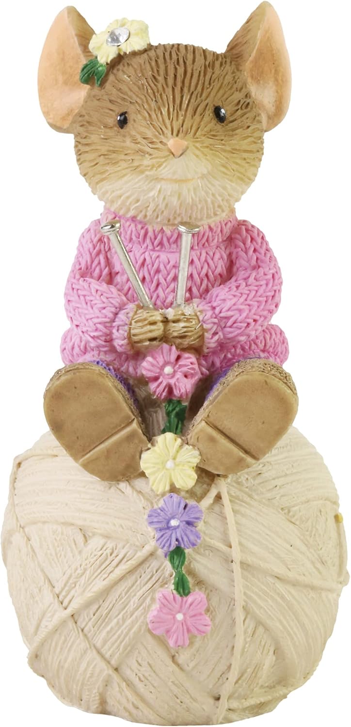 Enesco Tails with Heart Knitting Mouse Miniature Figurine, 2.16 Inch, Multicolor