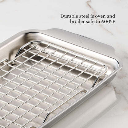 Hestan OvenBond Provisions - Tri-Ply Stainless Steel 2-Piece Mini-Eighth Sheet Pan & Rack Set (6 x 9")