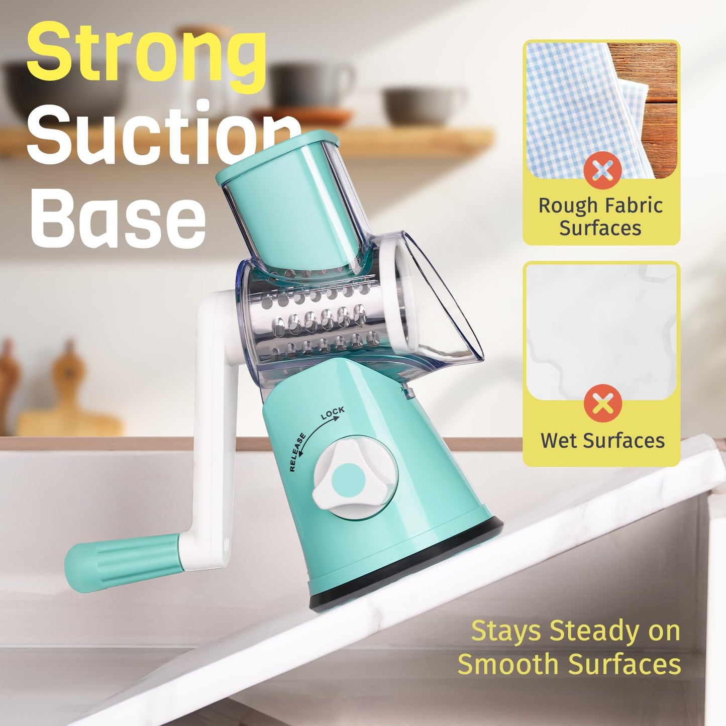 Nexsujo Cheese Grater Hand Crank, Rotary Cheese Shredder with 3 Interchangeable Blades for Coarse, Fine Shredding and Slicing, Strong Suction Base for Pizza, Pasta, Salad, Vegetables, Nuts, Chocolate