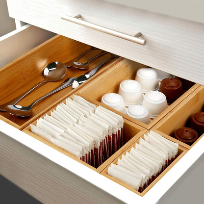 Secura Kitchen Drawer Utensil Organizer Box Set, 5 Pack Bamboo Holder for Cutlery, Makeup, Silverware, Jewelry