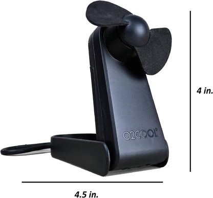 O2COOL Personal Battery Pocket Fan - Carabiner Clip, Flip Down Stand, Quiet Foam Blades - Black