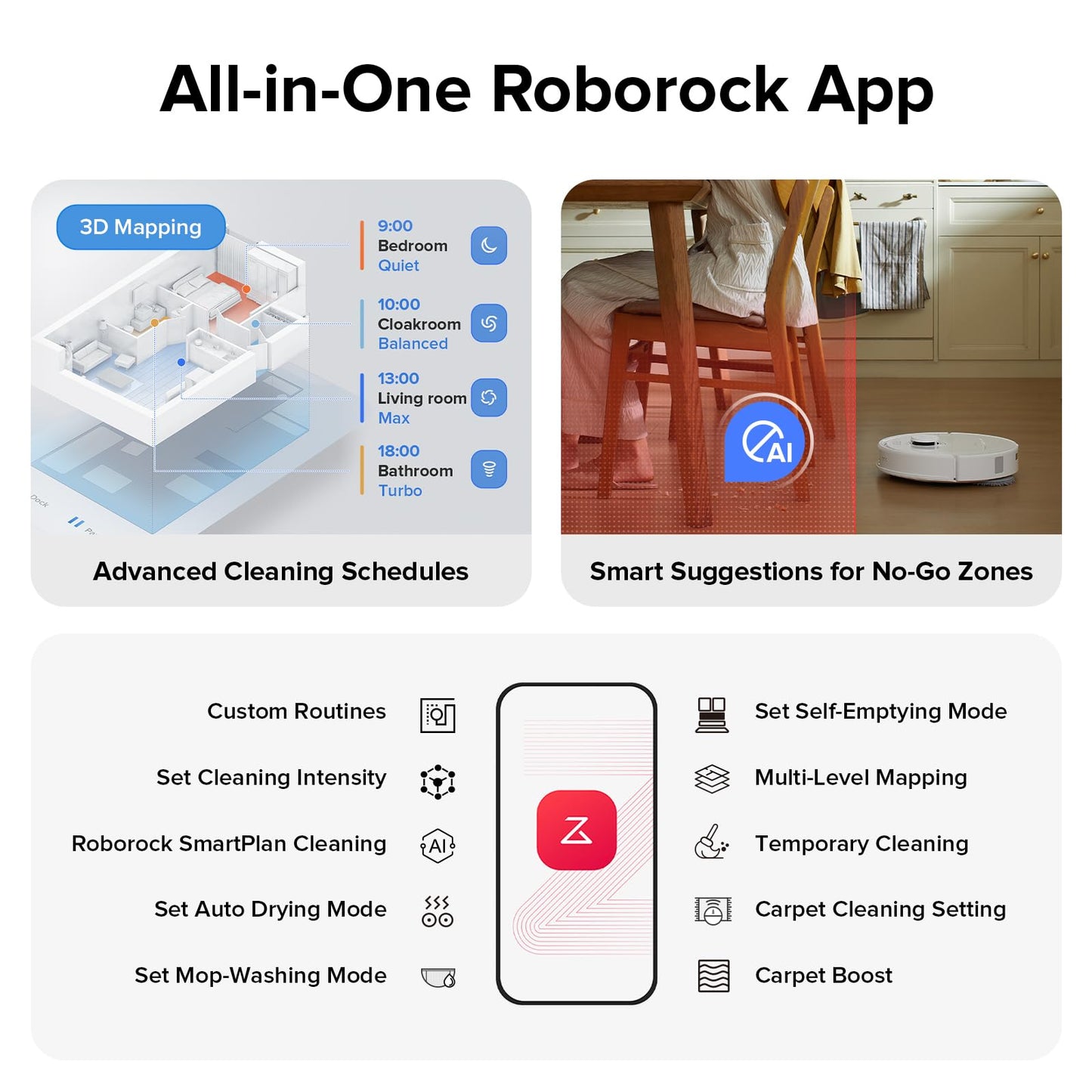 roborock Qrevo Series Robot Vacuum and Mop, 8000Pa Suction, Upgraded from Qrevo S, Anti-Tangle Brushes, Smart Obstacle Avoidance, Auto Mop Washing, All-in-One Dock, 200RPM Spinning Mops, Black(QV 35A)