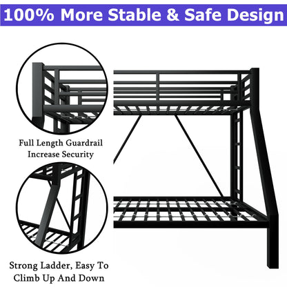 ATOPCORP Heavy-Duty Metal Twin XL Over Queen Bunk Bed with 2 Ladders,Higher Quality Metal Bunk Bed Queen Size for Boys Girls Teens Adults,No Box Spring Needed,Weight Capacity 600LBS (Black)
