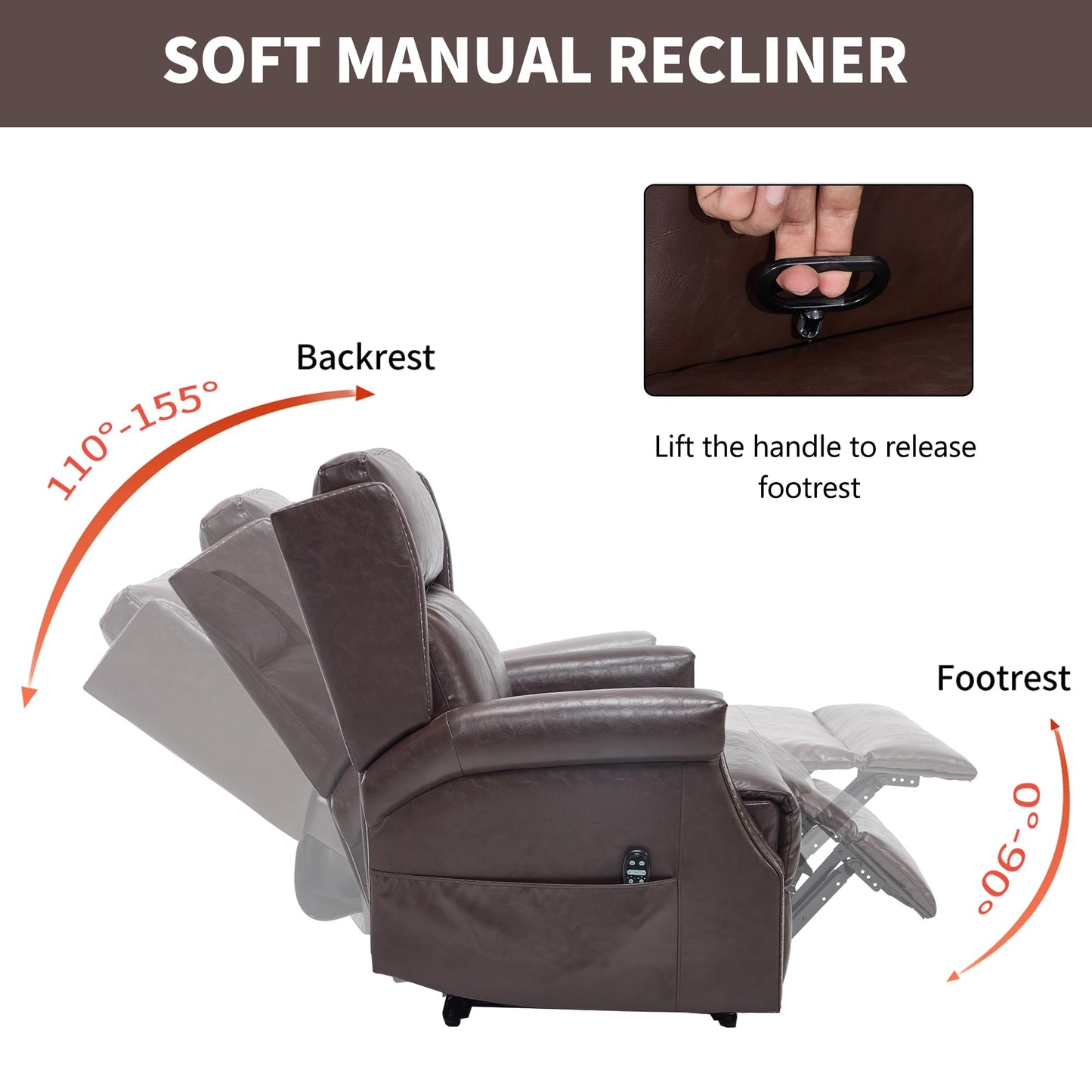 KEIKI Mid Century Modern Oversized Recliner Accent Chair for Adults, Manual Leather Recliner Chair with Back Massager and Heating for Living Room, Rocking Chaise Lounge Chair Indoor, Antique Brown