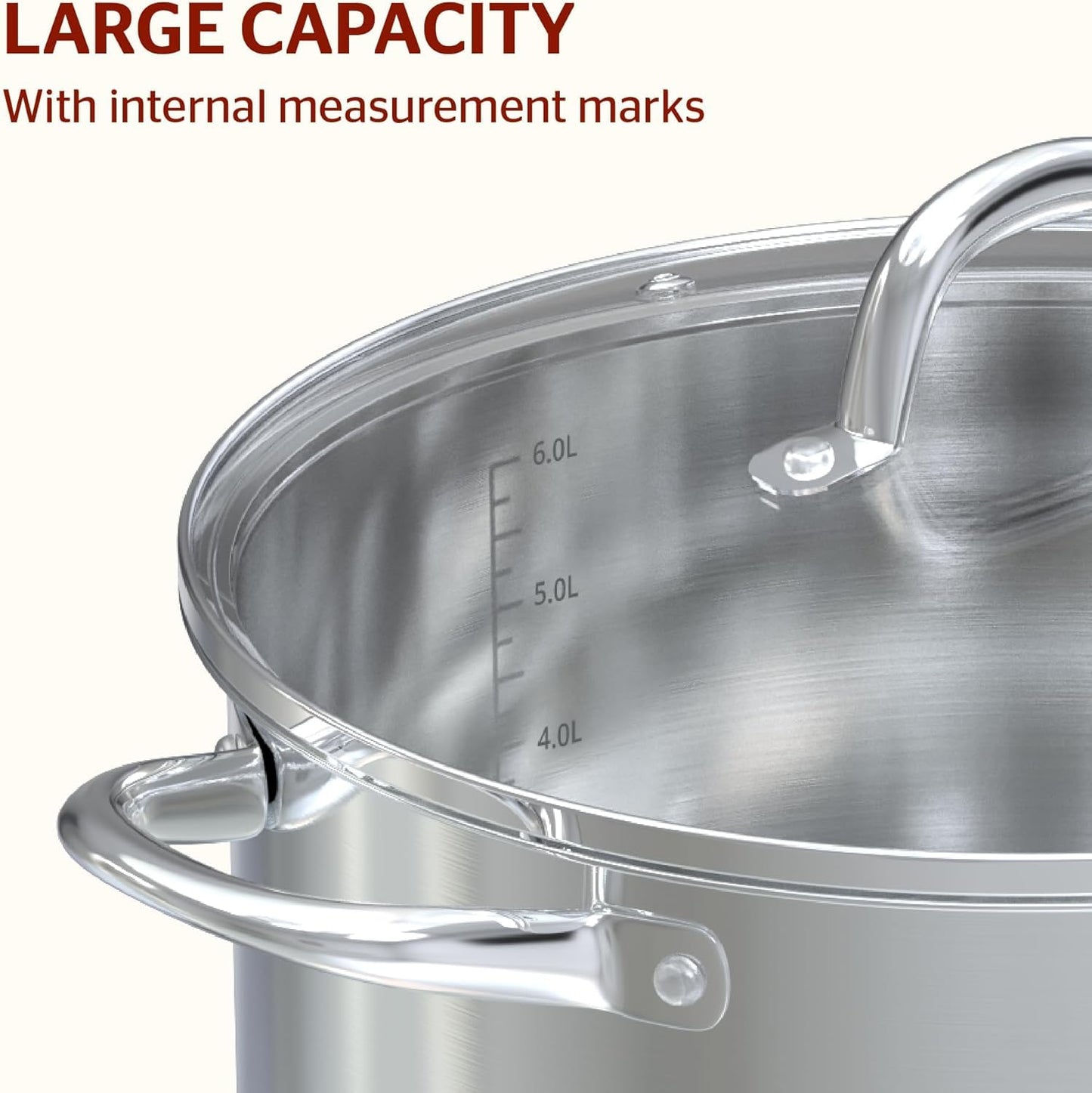 SUNHOUSE Stainless Steel Stock Pot - 7 Quart Heavy-Duty Induction Cooking Pot with Visible Lid for Pasta, Soup, Spaghetti - Nonstick Thick-Bottom Deep Stockpot for Canning, Boiling, and Simmering