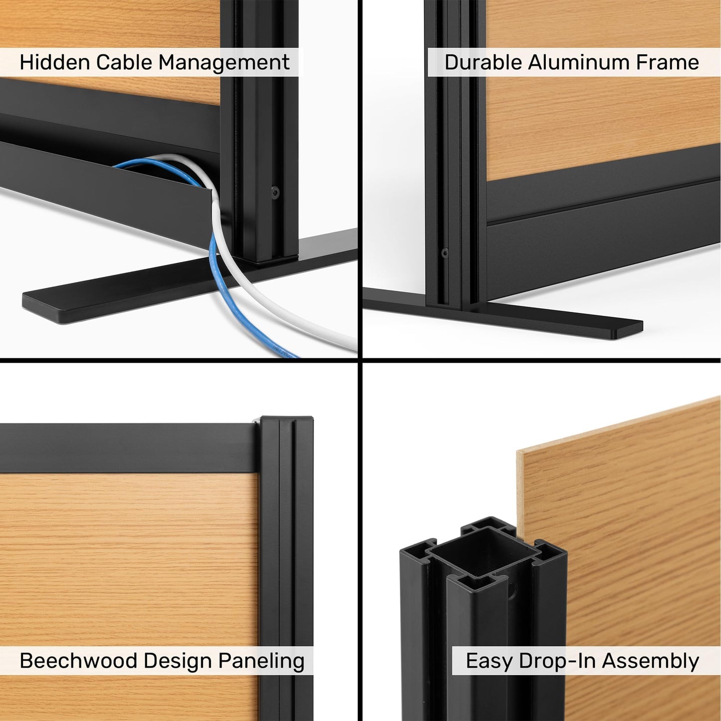 Stand Up Desk Store Beechwood Aesthetic Modular Walls | 70" W x 70" H Modular Room Dividers with Natural-Looking Woodgrain Finish for Offices, Classrooms, and More