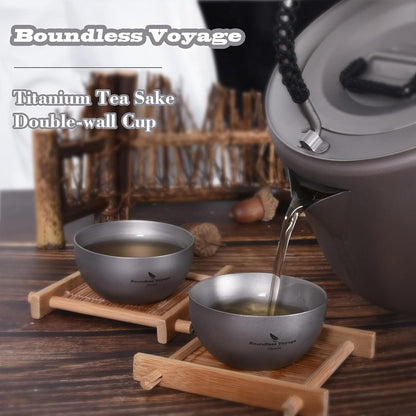 iBasingo 30ml Titanium Double Layer Sake Cup - Outdoor Camping Portable Wine Cup, Picnic Whiskey Flask (1 Piece)