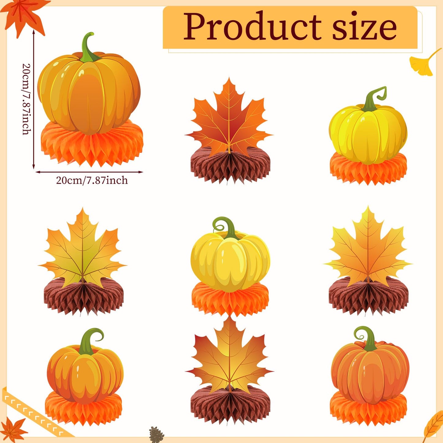 Faccito 9 Pcs Fall Honeycomb Centerpieces Fall Thanksgiving Party Decorations Paper Pumpkin Maple Leaf Table Centerpieces for Autumn Thanksgiving Harvest Party Favors Home Table Decor