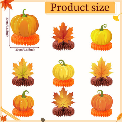 Faccito 9 Pcs Fall Honeycomb Centerpieces Fall Thanksgiving Party Decorations Paper Pumpkin Maple Leaf Table Centerpieces for Autumn Thanksgiving Harvest Party Favors Home Table Decor