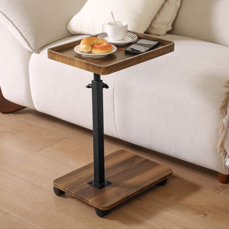 Adjustable Height Couch Tables that Slide Under Sofa, 360° Swivel Modern Tv Tray Table with Wheel, C Shaped End Table for Couch, C Table for Small Place, Perfect for Livingroom, Bedroom