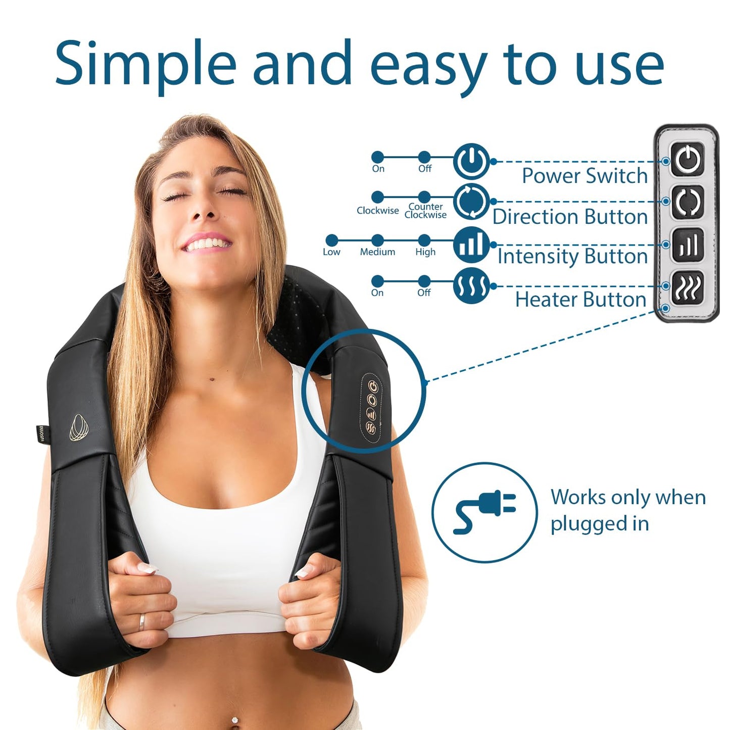 InvoSpa Shiatsu Neck and Back Massager with Heat - Deep Kneading Pillow for Massage - Electric Full Body Massager