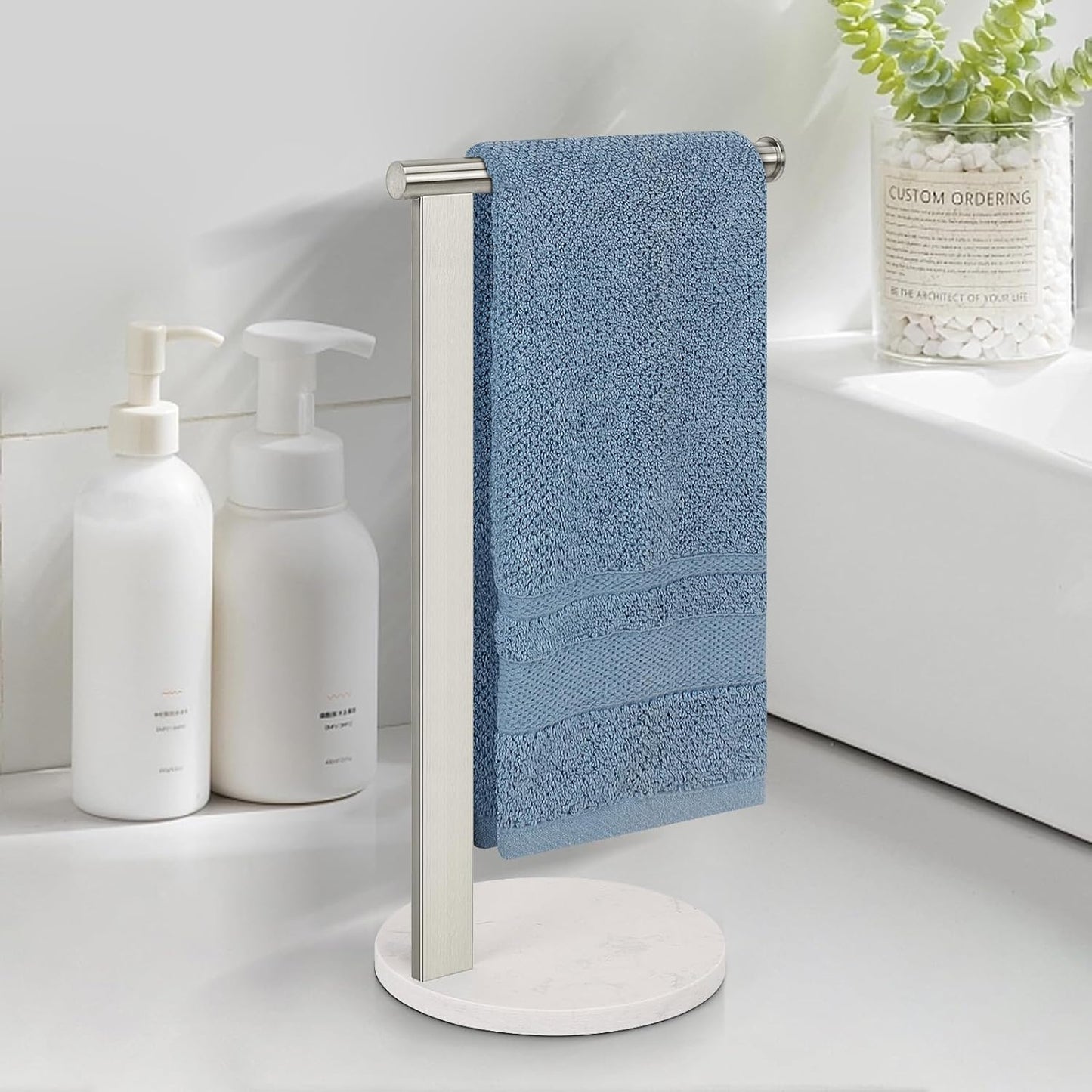 SUS304 Stainless Steel L-Shaped Hand Towel Holder, Thickened Base Bathroom Towel Rack for Countertop Vanity, Brush