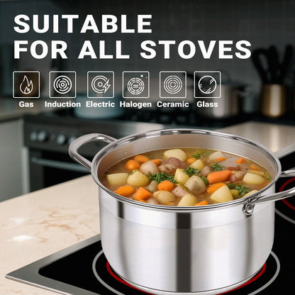Kirecoo Stainless Steel Stock Pot - 5 Quart Heavy Duty Induction Cooking Pot with Visible Lid for Pasta, Soup, Spaghetti, Nonstick Thick Bottom Big Stockpot, Deep Cookware for Canning, Boiling, Simmer