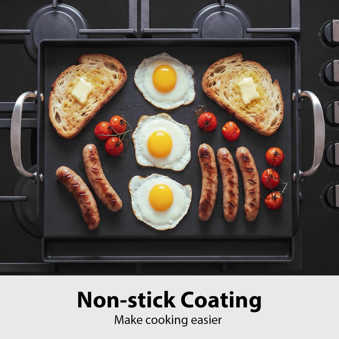 Utheer 17" x 13" Nonstick Coating Cooking Griddle for Gas Grill, Universal Griddle Flat Top Plate Insert with Grease Groove and Removable Handles for Charcoal/Gas Grills, Camping, Tailgating, Parties