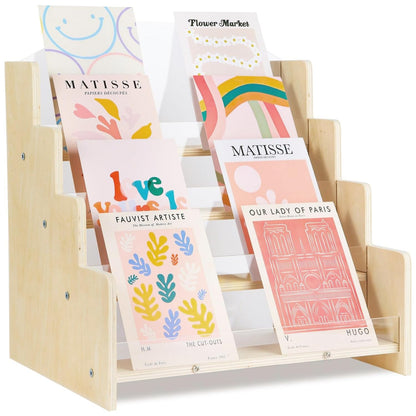 Kesiya Greeting Card Display Stand , Acrylic Sticker Display Holder for Vendors, Counter Retail Display Rack , 4-Tiered Wooden/Acrylic Display stand for postcard /Brochure/Photos/Picture