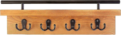 Mail and Key Holder for Wall, Decorative Wooden Shelf with Hooks, Wall Mounted Coat Rack (Light Brown)
