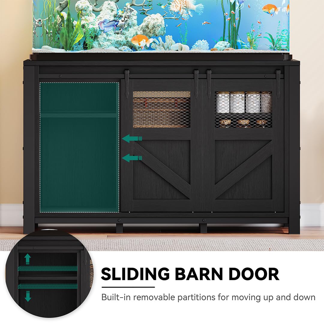 YITAHOME 120 Gallon Fish Tank Stand with Power Outlets, Heavy Duty Large Aquarium Stand with Barn Door, Reptile Tank Turtle Terrariums Table for Fish Tank Accessories Storage,1100LBS Capacity