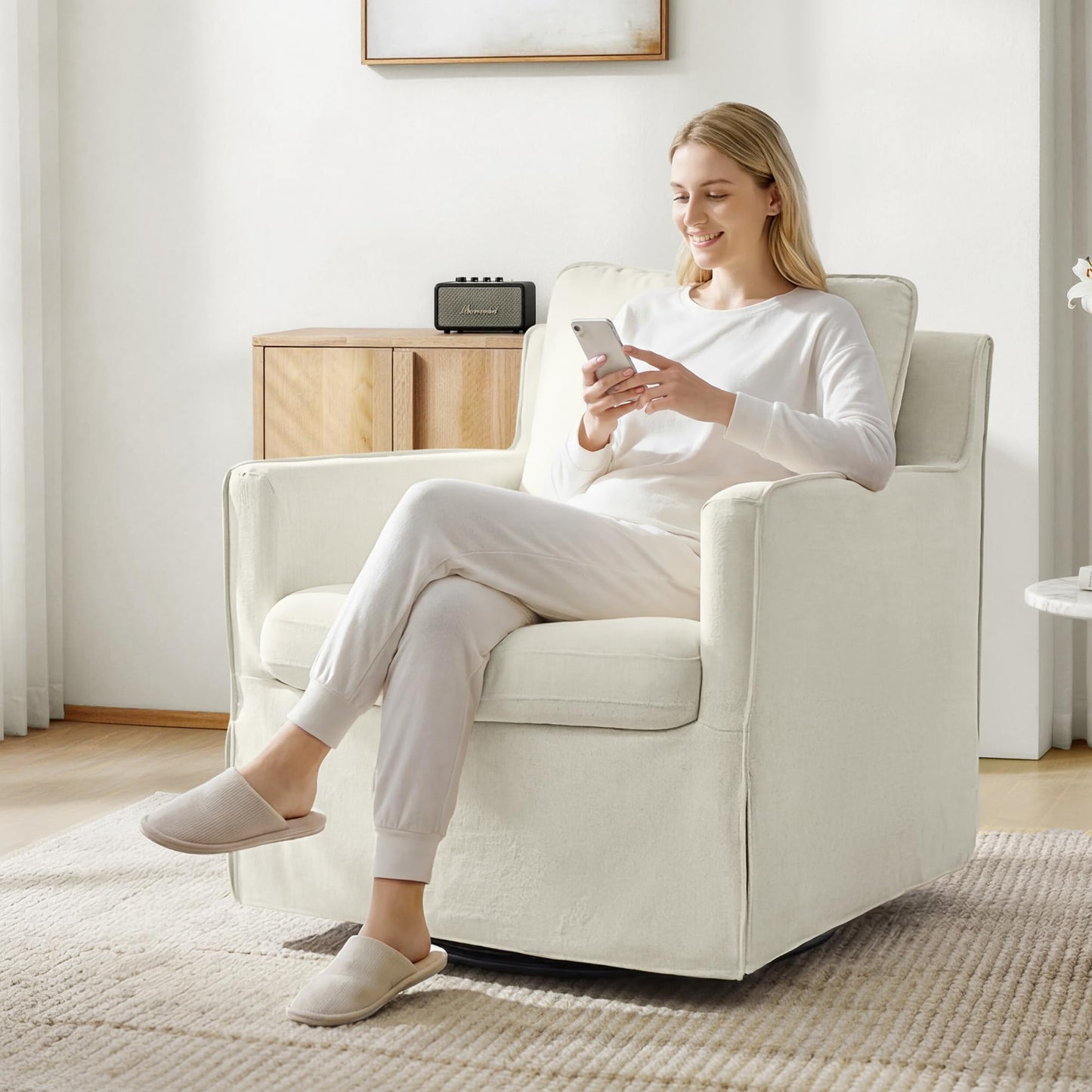 KISLOT Swivel Accent Chair Rocking Recliner 360 Degree Swivel Armchair Machine-Washable Cover for Nursery Living Room Bedroom