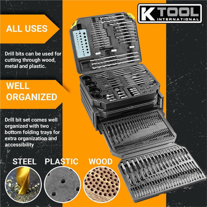 K Tool International 10330 Drill Bit and Accessory Set, 326 Piece Bit Kit, Folding Storage Case, Portable Carry System, for Shop, Garage, and Jobsite Use, Metal, Wood, and Plastic