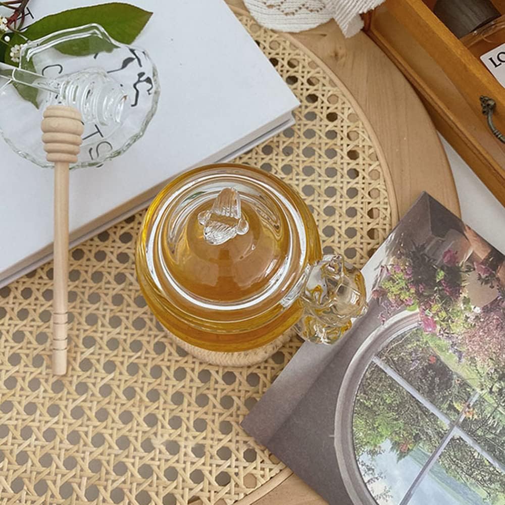 XIZHI 200ML Glass Honey Jar with Bee Decoration Lid and Small Bear Decorative Handle Transparent Honey Pot for Home