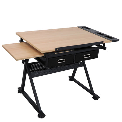 Cirocco Height Adjustable Drawing Drafting Table Desk w/Drawer Chair Stool | Tiltable Board Tabletop Office Workstation Durable Ergonomic Wide Ample Storage for Crafting Reading Painting Writing Art