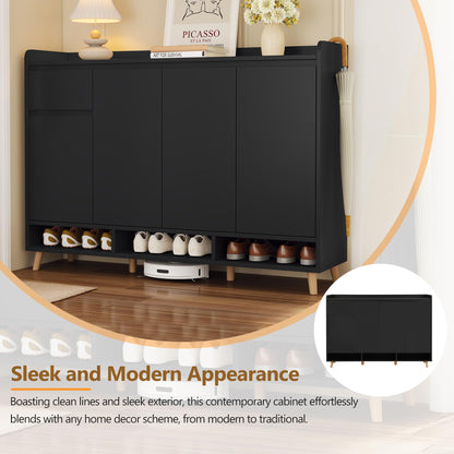 Ball & Cast 55" Modern Shoe Cabinet with Doors and Drawer, Freestanding Shoes Rack with Solid Wood Legs & Adjustable Shelf, Storage Sideboard for Entryway,Living Room,Hallway,Bedroom Black