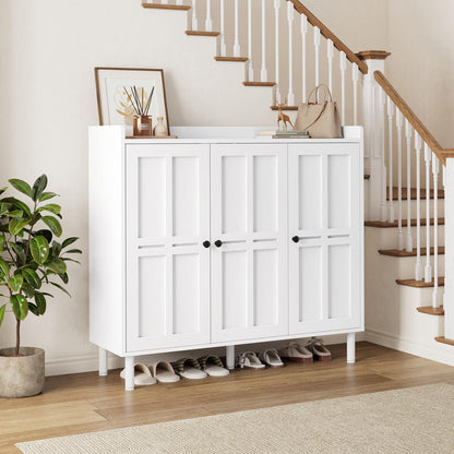 5+2 Tier Shoe Storage Cabinet with 3 Doors, 40" Tall Entryway Cabinet for 30 Pairs Shoe, Shoe Rack Organizer with 5 Adjustable Shelves & Metal Legs, Shoe Storage for Front Door Entrance, White