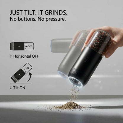 FAMAWO Gravity Electric Salt and Pepper Grinder Set, Rechargeable Automatic Mills with Charging Base, 6-Level Adjustable Coarseness, LED Light, Matte Black, 2-Pack