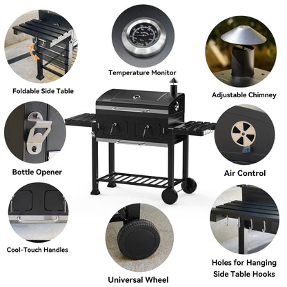ONLYFIRE GRILLS Large BBQ Charcoal Grill with Cart & 2 Liftable Charcoal Trays, 794 SQ.IN Cooking Area, Heavy Duty Outdoor Barbecue Grill with Foldable Side Tables, Wheels & Cover, GS339